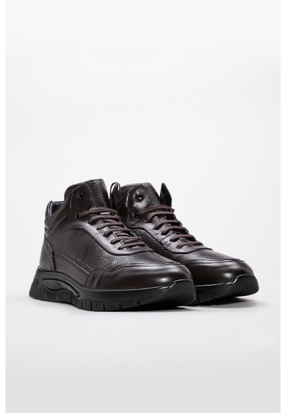 Tugerdi Kahve Hakiki Deri İçi Kürklü Bağcıklı Fermuarlı Kauçuk Taban Spor Erkek Bot TG0921411131660