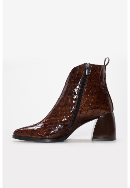 Tugerdi Kahve İçi Kürklü Hakiki Deri Fermuarlı Jurdan Taban Kalın Topuklu Kadın Bot TG09064192611215