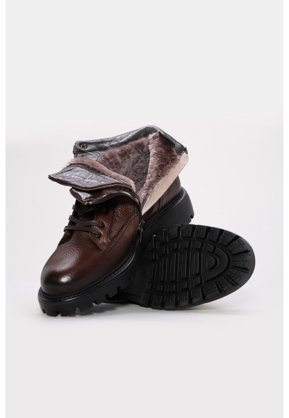 Tugerdi Kahve İçi Kürklü Hakiki Deri Bağcıklı Fermuarlı Kauçuk Taban Erkek Bot TG0924911131121260