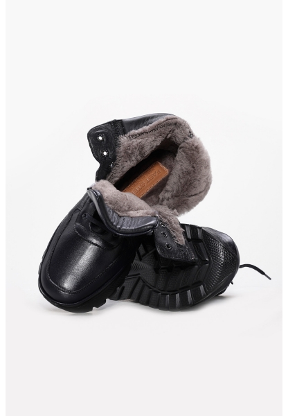 Tugerdi Lacivert İçi Kürklü Hakiki Deri Eva Taban Bağcıklı Fermuarlı Erkek Bot TG09214111313662