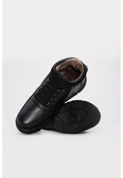 Tugerdi Siyah İçi Kürklü Hakiki Deri Kauçuk Taban Bağcıklı Erkek Spor Bot TG09126111311136