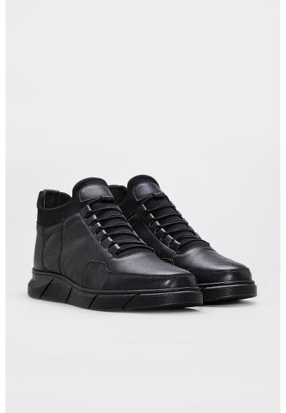 Tugerdi Siyah İçi Kürklü Hakiki Deri Kauçuk Taban Bağcıklı Erkek Spor Bot TG09126111311136