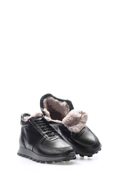 Tugerdi Siyah Hakiki Deri İçi Kürklü Bağcıklı Fermuarlı Termo Taban Erkek Spor Bot TG091541113117501