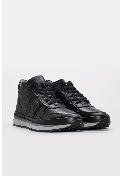 Tugerdi Siyah Hakiki Deri Kürklü Kauçuk Taban Fermuarlı Bağcıklı Spor Erkok Bot TG0960011131739