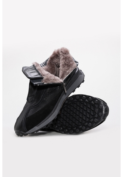 Tugerdi Siyah İçi Kürklü Hakiki Deri Fermuarlı Termo Taban Kaliteli Erkek Spor Bot TG0985611131938