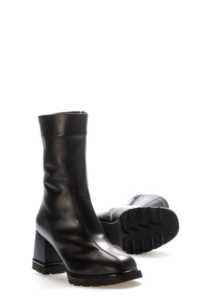 Tugerdi Siyah Hakiki Deri İçi Kürklü Yandan Fermuarlı Termo Taban Topuklu Kadın Bot TG0921211261854