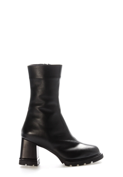 Tugerdi Siyah Hakiki Deri İçi Kürklü Yandan Fermuarlı Termo Taban Topuklu Kadın Bot TG0921211261854