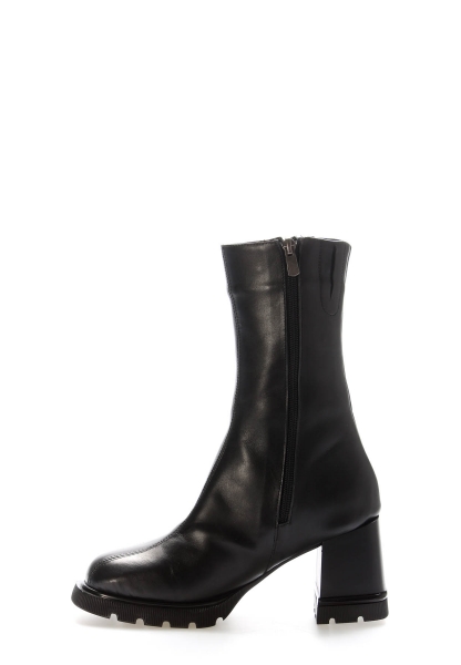Tugerdi Siyah Hakiki Deri İçi Kürklü Yandan Fermuarlı Termo Taban Topuklu Kadın Bot TG0921211261854