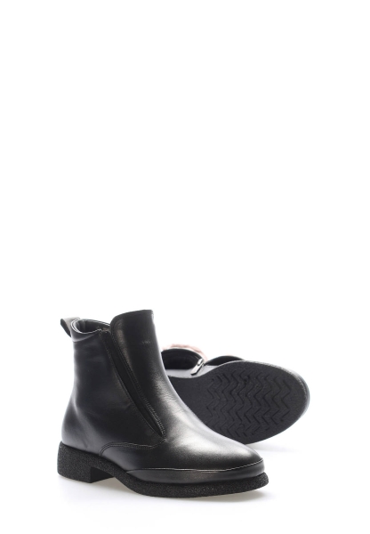 Tugerdi Siyah Hakiki Deri İçi Kürklü Fermuarlı Termo Taban Klasik Kadın Bot TG0921711261668664