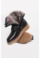 Tugerdi Siyah İçi Kürklü Hakiki Deri Bağcıklı Fermuarlı Kauçuk Taban Kadın Postal Bot TG09657112612914