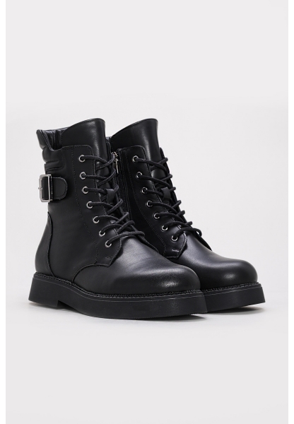 Tugerdi Siyah İçi Kürklü Hakiki Deri Bağcıklı Fermuarlı Kauçuk Taban Kaliteli Kadın Postal Bot TG09657112612916