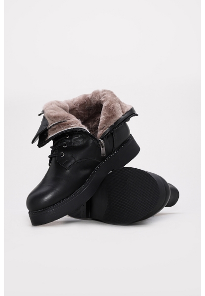 Tugerdi Siyah İçi Kürklü Hakiki Deri Bağcıklı Fermuarlı Kauçuk Taban Kaliteli Kadın Postal Bot TG09657112612916
