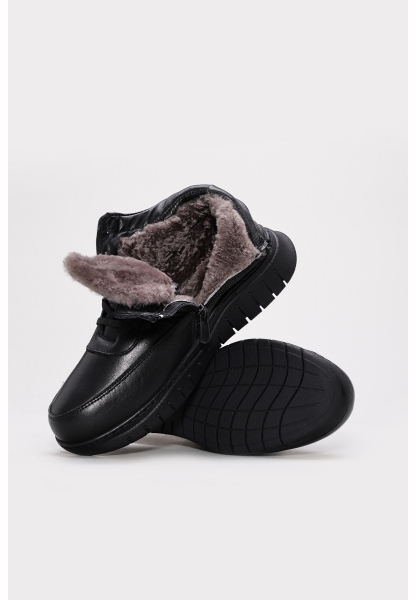 Tugerdi Siyah Kürklü Hakiki Deri Bağcıklı Fermuarlı Termo Taban Kadın Bot TG095831126121010