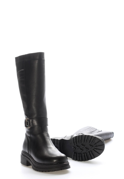 Tugerdi Siyah İçi Kürklü Hakiki Deri Fermuarlı Termo Taban Kaliteli Kadın Çizme TG09257112611042