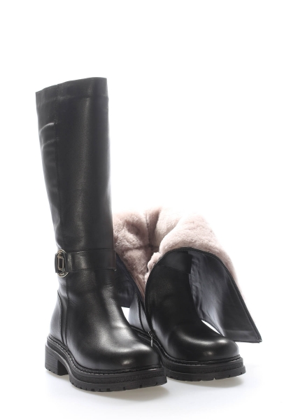 Tugerdi Siyah İçi Kürklü Hakiki Deri Fermuarlı Termo Taban Kaliteli Kadın Çizme TG09257112611042