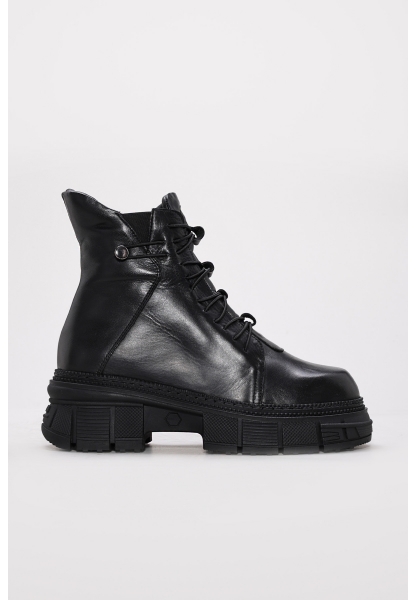 Tugerdi Siyah İçi Kürklü Hakiki Deri Fermuarlı Bağcıklı Jurdan Taban Kaliteli Tarz Kadın Bot TG09262112613420