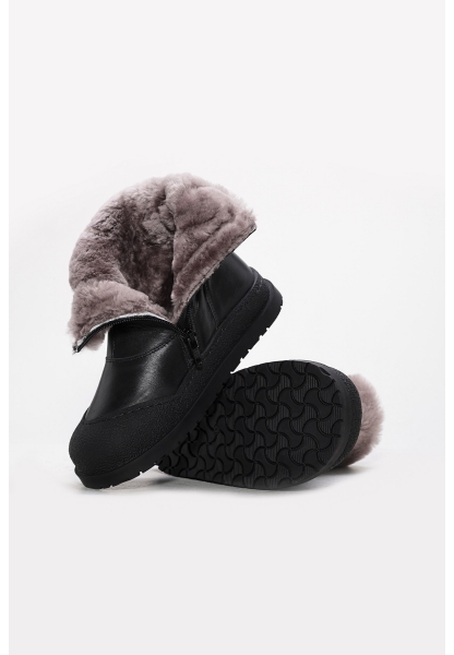 Tugerdi İçi Kürklü Dışı Hakiki Deri Siyah Unisex Çocuk Bot AH08157112412862