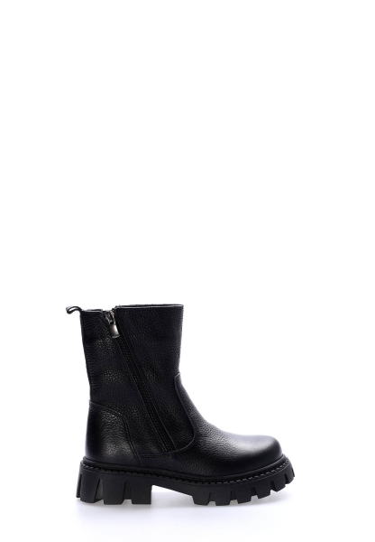 Tugerdi İçi Kürklü Dışı Hakiki Deri Siyah Unisex Çocuk Kalın Taban Bot AH08612116116447