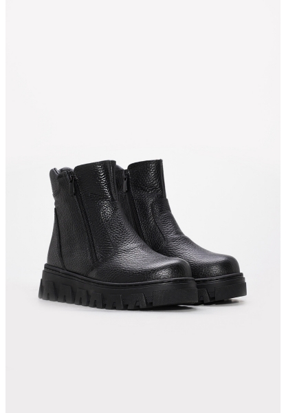 Tugerdi Siyah Unisex İçi Kürklü Hakiki Deri Kauçuk Taban Fermuarlı Bot TG0977011241517
