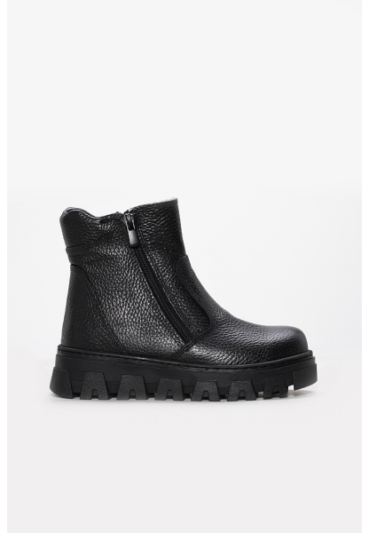 Tugerdi Siyah Unisex İçi Kürklü Hakiki Deri Kauçuk Taban Fermuarlı Bot TG0977011241517