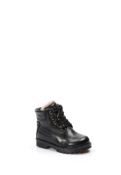 Tugerdi Hakiki Deri Siyah Kürklü Fermuarlı Bağcıklı Unisex Çocuk Worker Bot TG09006111611307