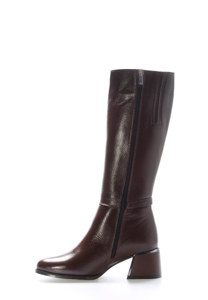 Tugerdi Kahve Floter Hakiki Deri İçi Kürklü Fermuarlı Klasik Kadın Bot TG090641126110094