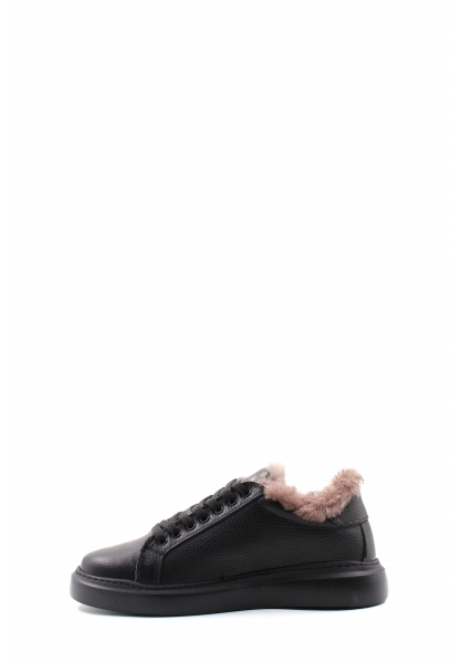 Tugerdi İçi Kürklü Dışı Hakiki Floter Deri Siyah Kadın Ayakkabı AH08160112611055