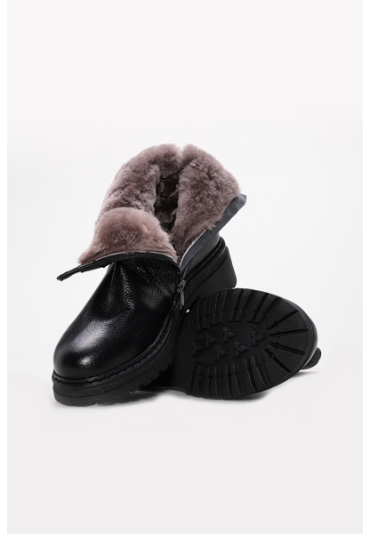 Tugerdi Siyah Floter İçi Kürklü Hakiki Deri Fermuarlı Termo Taban Klasik Kadın Bot TG09257112611037
