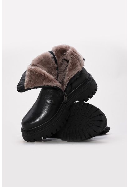 Tugerdi Siyah Floter İçi Kürklü Hakiki Deri Kauçuk Taban Fermuarlı Klasik Kadın Bot TG09657112612920