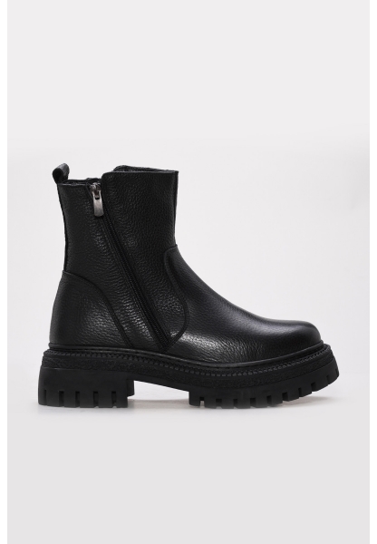 Tugerdi Siyah Floter İçi Kürklü Hakiki Deri Kauçuk Taban Fermuarlı Klasik Kadın Bot TG09657112612920