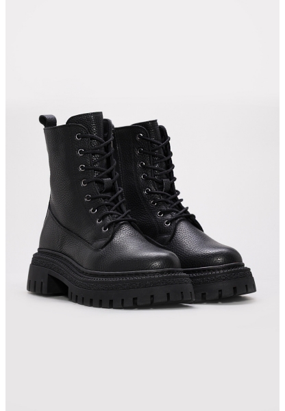 Tugerdi Siyah Floter İçi Kürklü Hakiki Deri Bağcıklı Fermuarlı Kauçuk Taban Kadın Postal Bot TG09657112612922