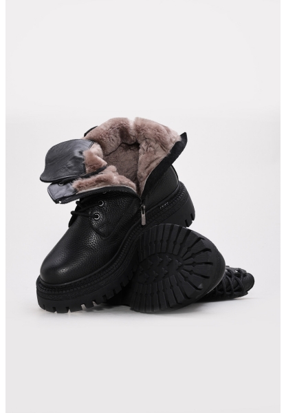 Tugerdi Siyah Floter İçi Kürklü Hakiki Deri Bağcıklı Fermuarlı Kauçuk Taban Kadın Postal Bot TG09657112612922