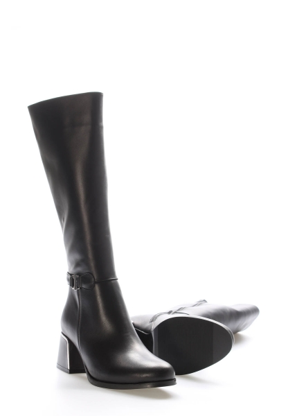 Tugerdi Siyah Floter Hakiki Deri İçi Kürklü Fermuarlı Klasik Kadın Çizme TG0980641126110094