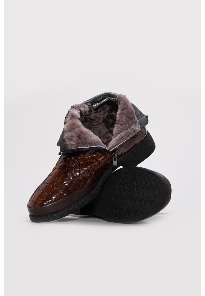 Tugerdi Kahve Kroko İçi Kürklü Hakiki Deri Fermuarlı Termo Taban Klasik Kadın Bot TG0921711261668664