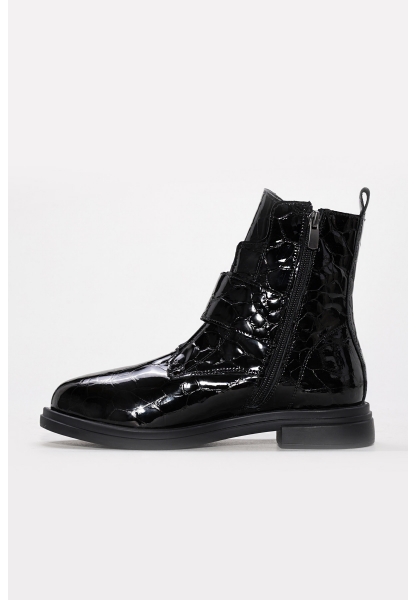 Tugerdi Siyah Kroko Kürklü Hakiki Deri Fermuarlı Kauçuk Taban Kaliteli Klasik Kadın Bot TG0923811261536