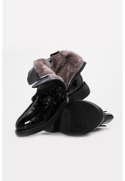 Tugerdi Siyah Kroko Kürklü Hakiki Deri Fermuarlı Kauçuk Taban Kaliteli Klasik Kadın Bot TG0923811261536