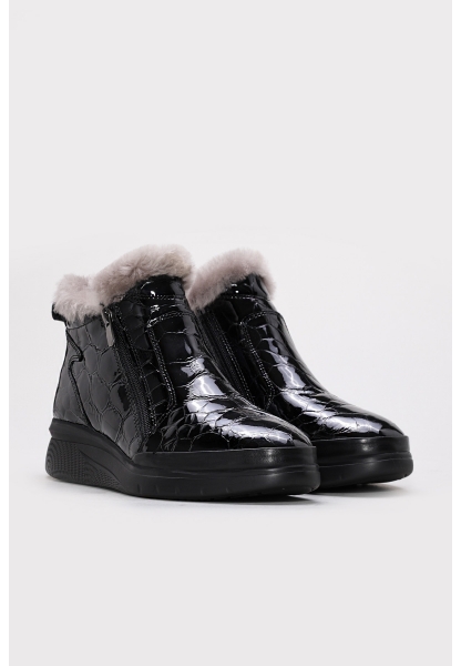 Tugerdi Siyah Kroko İçi Kürklü Hakiki Deri Fermuarlı Termo Taban Kaliteli Kadın Bot TG09411112611405