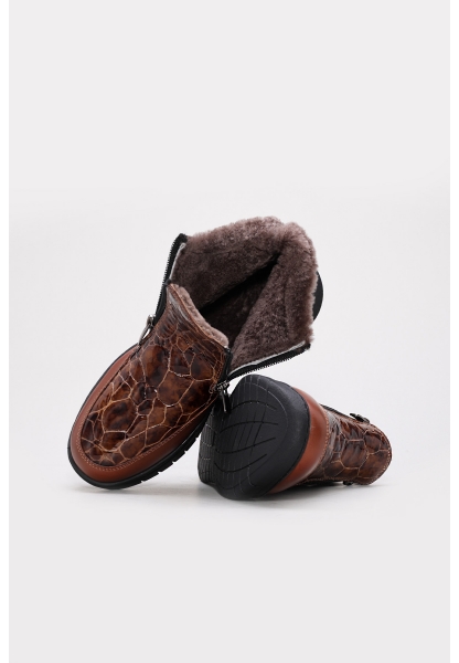 Tugerdi Taba Kroko Kürklü Hakiki Deri Fermuarlı Termo Taban Klasik Kadın Bot TG095831126121012