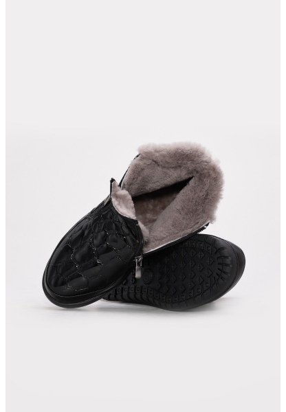 Tugerdi Siyah Kroko Kürklü İçi Dışı Hakiki Deri Fermuarlı Termo Taban Tarz Kadın Bot TG09972112617970