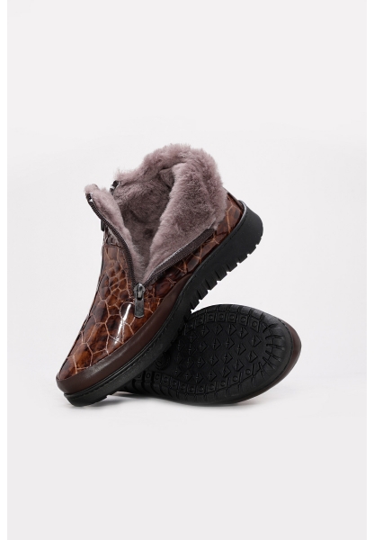 Tugerdi Taba Kroko Kürklü Hakiki Deri Fermuarlı Termo Taban Kadın Bot TG09972112617970