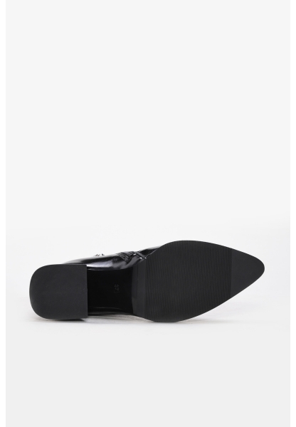 Tugerdi Siyah Rugan Kürklü Hakiki Deri Fermuarlı Jurdan Taban Kalın Topuklu Kadın Bot TG09064192611215