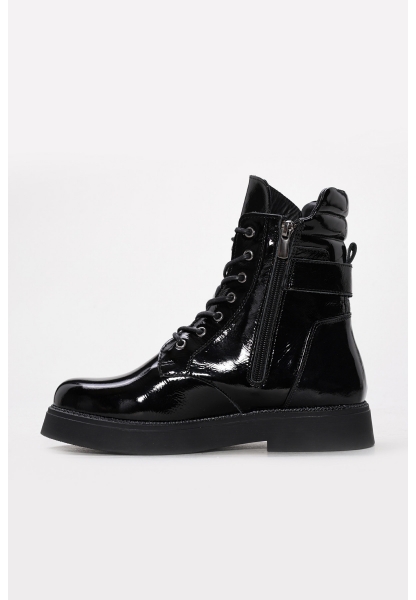 Tugerdi Siyah Rugan İçi Kürklü Hakiki Deri Fermuarlı Bağcıklı Kauçuk Taban Klasik Kadın Bot TG09657192612916