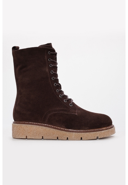 Tugerdi Kahve Süet Kürklü Hakiki Deri Kauçuk Taban Bağcıklı Fermuarlı Kadın Postal Bot TG09657112612914