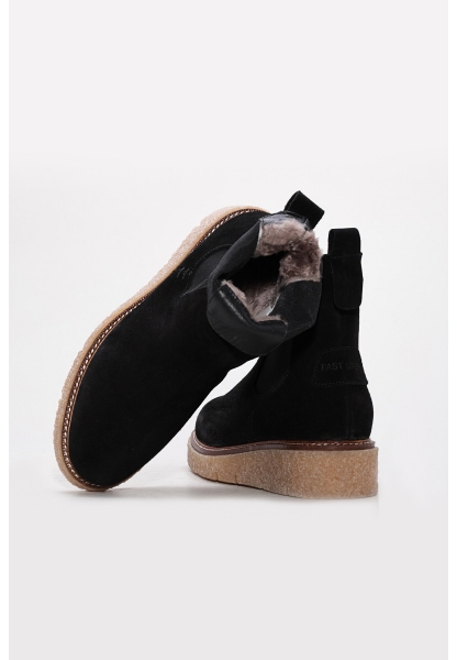 Tugerdi Siyah Süet İçi Kürklü Hakiki Deri Kauçuk Taban Chelsea Kadın Bot TG09657112612911