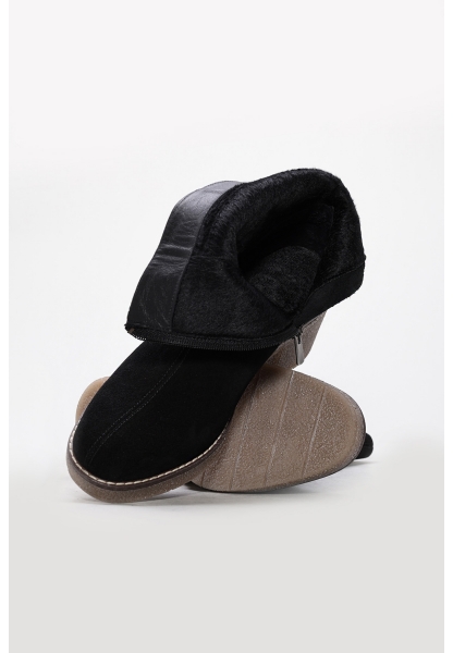 Tugerdi Siyah Süet Kürklü Hakiki Deri Fermuarlı Kauçuk Taban Kalın Topuklu Kadın Bot TG09657192612915