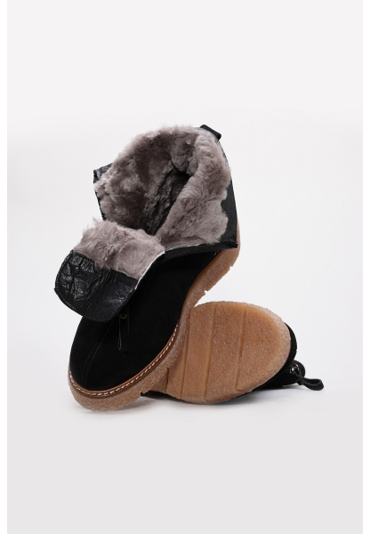 Tugerdi Siyah Süet İçi Kürklü Hakiki Deri Fermuarlı Kauçuk Taban Kaliteli Kadın Bot TG09657112612912