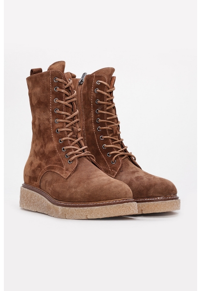 Tugerdi Taba Süet Kürklü Hakiki Deri Bağcıklı Fermuarlı Kauçuk Taban Kadın Postal Bot TG09657112612914