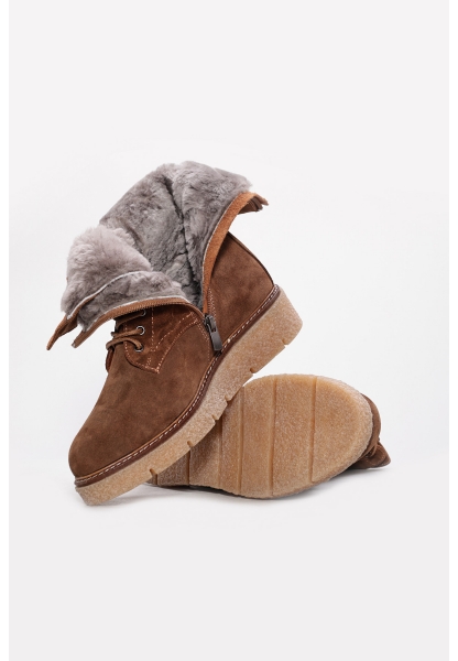 Tugerdi Taba Süet Kürklü Hakiki Deri Bağcıklı Fermuarlı Kauçuk Taban Kadın Postal Bot TG09657112612914