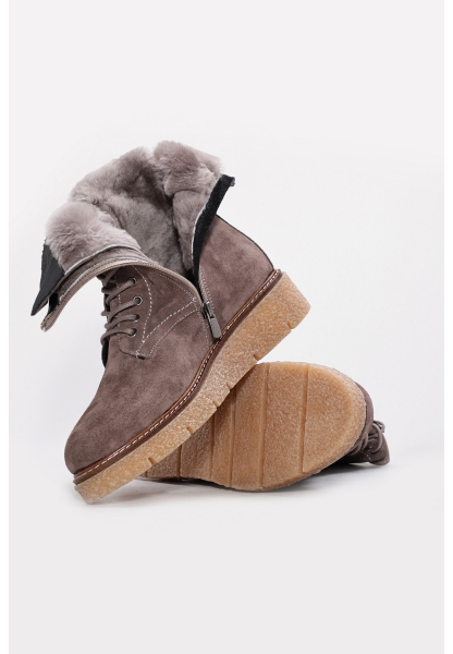 Tugerdi Vizon Süet Kürklü Hakiki Deri Bağcıklı Fermuarlı Kauçuk Taban Kadın Postal Bot TG09657112612914