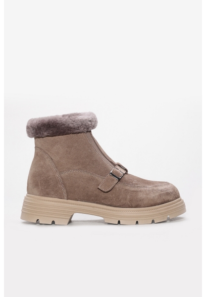Tugerdi Vizon Süet İçi Kürklü Hakiki Deri Fermuarlı Termo Taban Kaliteli Kadın Bot TG0921711261781344